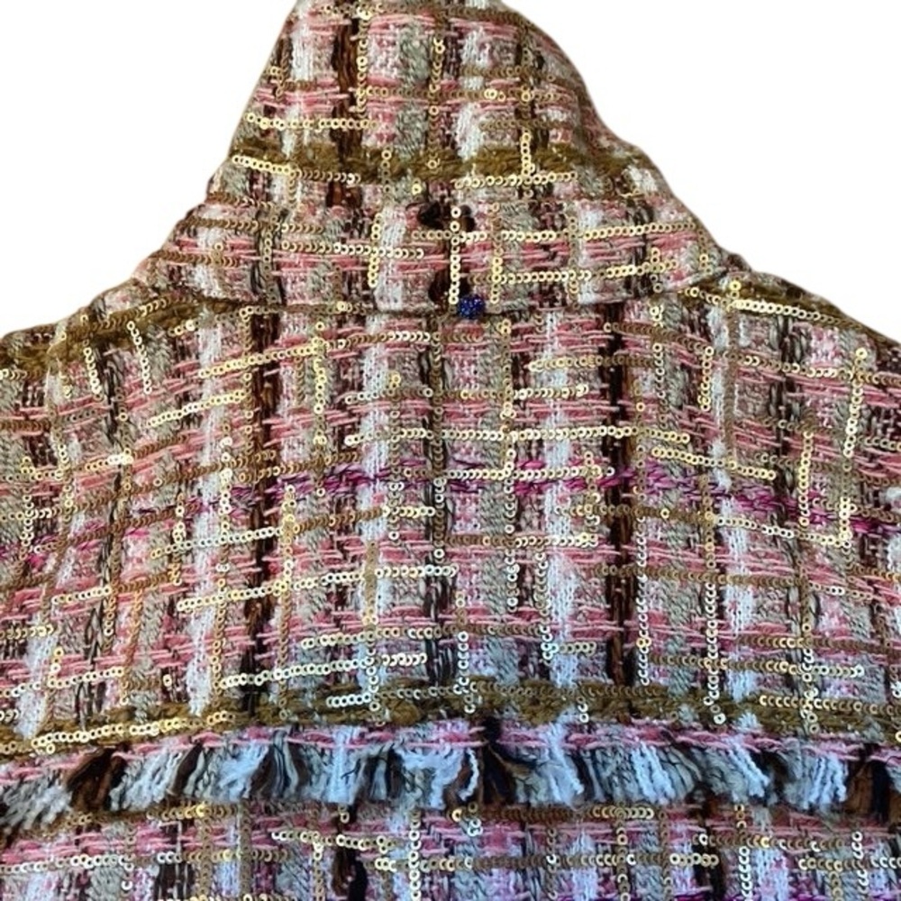 Adrienne Landau ONYX Crystal Tweed Jacket Blazer Pink Gold Sequin Fringe Medium - Picture 13 of 16